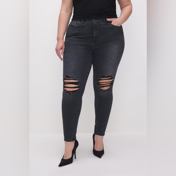 NWT Good American Always Fits Good Leg Skinny Black Ripped Jeans Size 28-32 Plus - Picture 1 of 11